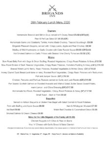 Brigands Lunchtime Menu