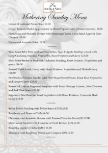 Mothering Sunday Menu 2020